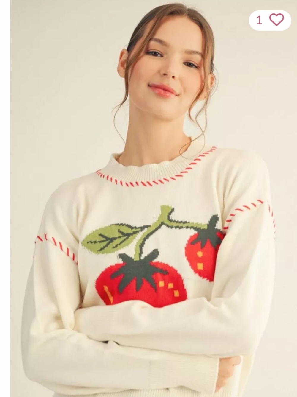 JODIFL Cream Sweater with Red Tomato Motif